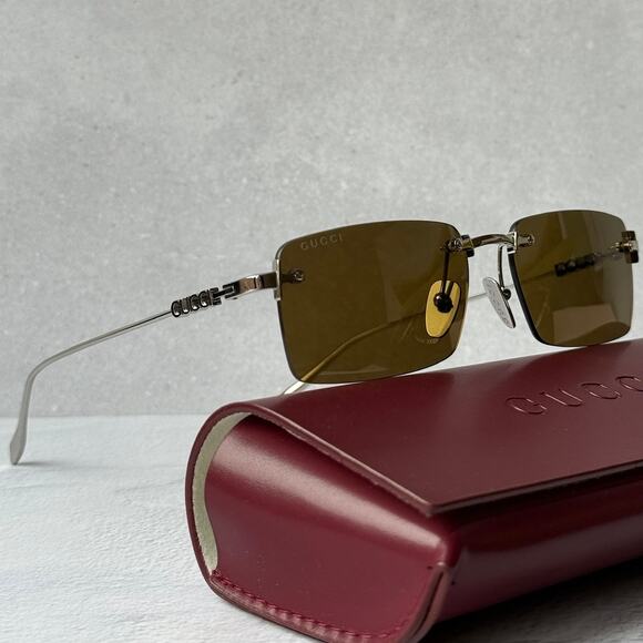 NEW Gucci GG1941S Silver Brown Rimless Unisex Sunglasses $545 main image 6